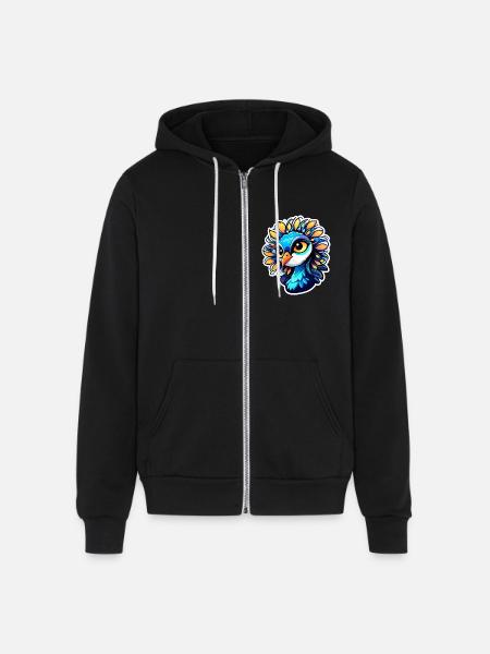 Peacock Bird Illustration - Unisex Full Zip Hoodie - black