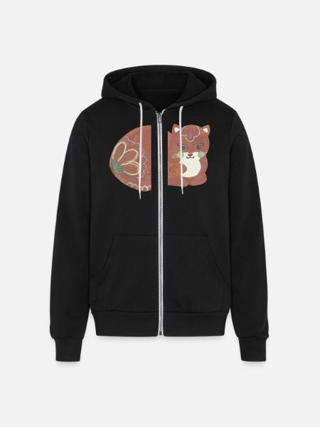 Folk art comfy cat - Unisex Full Zip Hoodie - black