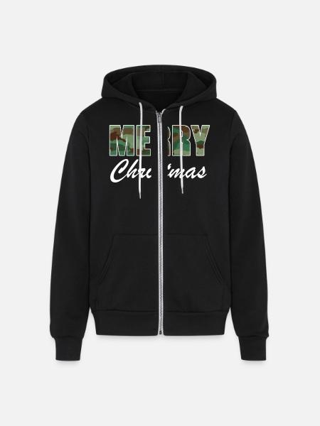 Camo Merry Christmas - Unisex Full Zip Hoodie - black