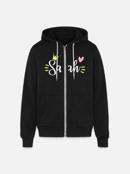 Sarah Name Crown - Unisex Full Zip Hoodie - black