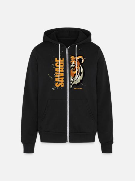 tiger - Unisex Full Zip Hoodie - black