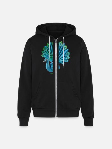 Origami Peacock - Unisex Full Zip Hoodie - black