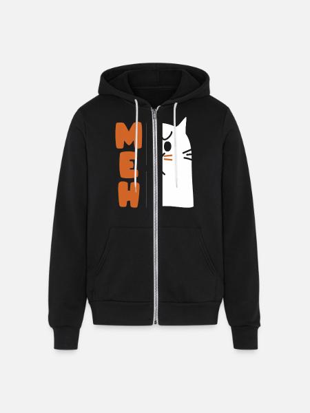 Angry Meh Cat - Unisex Full Zip Hoodie - black