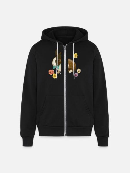 Black And White Bunny - Unisex Full Zip Hoodie - black