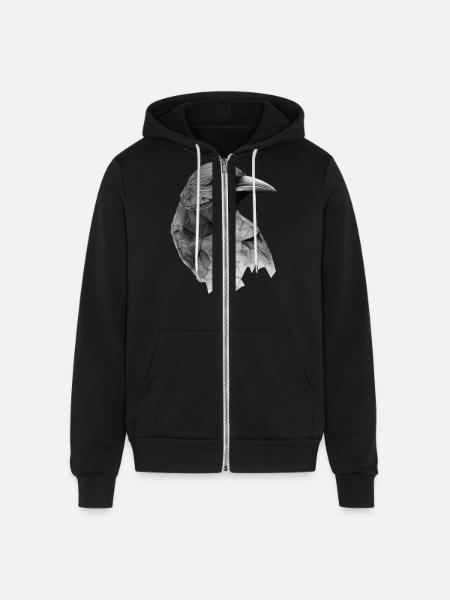 Polygonal Crow - Unisex Full Zip Hoodie - black