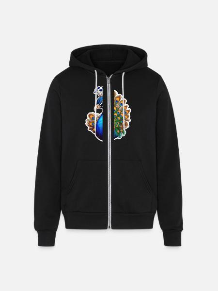 Peacock Bird - Unisex Full Zip Hoodie - black