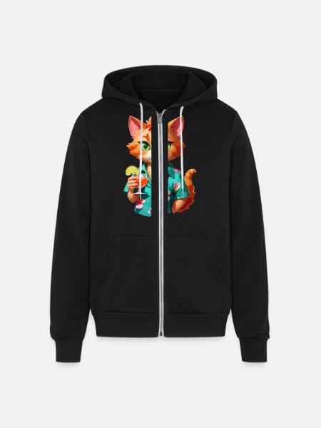 Hawaiian Casino Cat - Unisex Full Zip Hoodie - black
