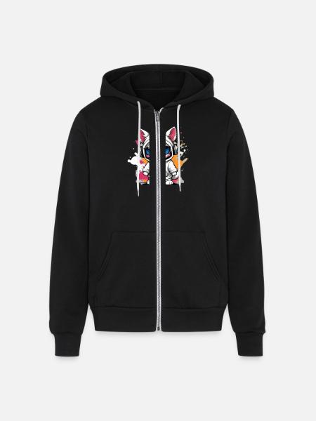 cute cat enjoying music - Unisex Full Zip Hoodie - black