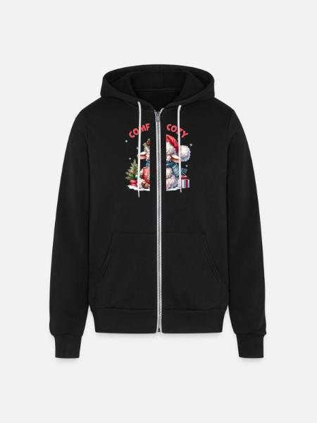 Comfy Cozy, Cute Christmas - Unisex Full Zip Hoodie - black