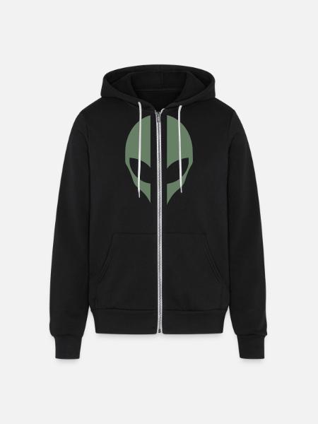Alien Silhouette Head Face - Unisex Full Zip Hoodie - black