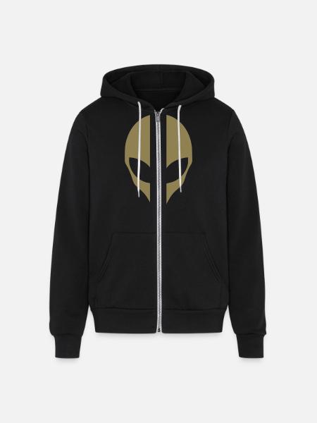 Alien Silhouette Head Face - Unisex Full Zip Hoodie - black