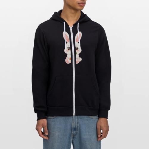 Cute Bunny Rabbit Holding Carrot – Kawaii Easter - Unisex Full Zip Hoodie