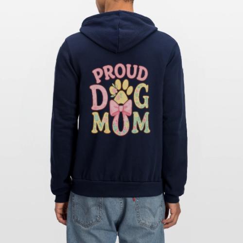 Proud Dog Mom Floral Paw Bow - Unisex Full Zip Hoodie