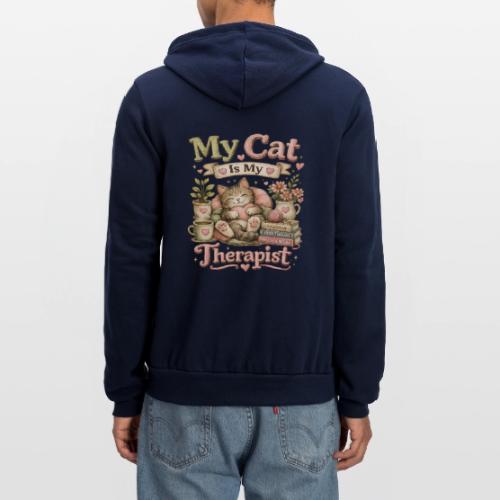 Flux Faux Embroidery My Cat Is My Therapist Design - Unisex Full Zip Hoodie