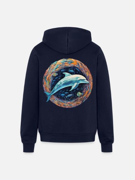 Dolphin Celestial - Luminous Depths - Unisex Full Zip Hoodie - navy