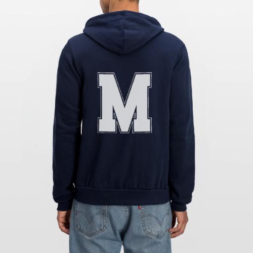 White Letter M – Varsity Alphabet Monogram - Unisex Full Zip Hoodie