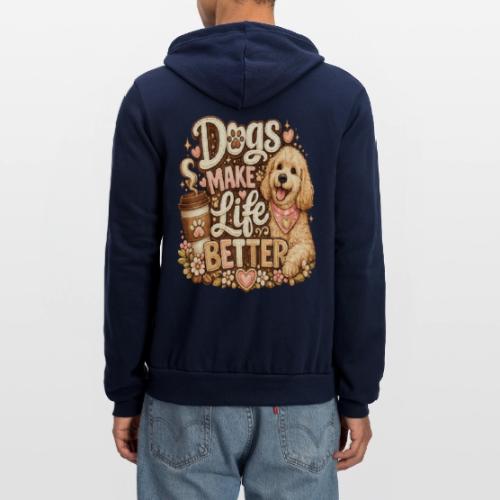 Dogs Make Life Better | Faux Embroidery Style - Unisex Full Zip Hoodie