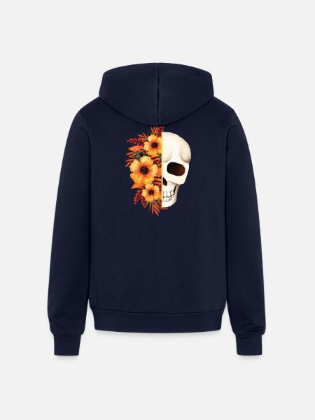 Floral Skull Split - Unisex Full Zip Hoodie - navy