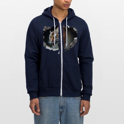 Fashion Design Tiger Coming Out, Wild Feline Tiger - Unisex Full Zip Hoodie