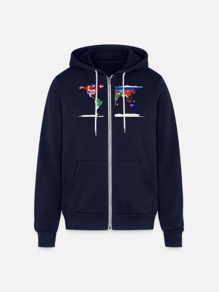 Flag Map Of The World - Unisex Full Zip Hoodie - navy