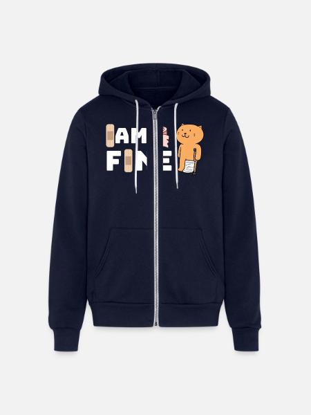 IAM FINE INJURY CAT - Unisex Full Zip Hoodie - navy