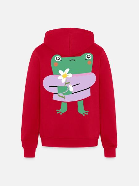 Shy Frog with Flower - Unisex Full Zip Hoodie - red