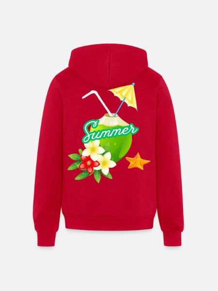 Tropical Summer Coconut with Flowers - Unisex Full Zip Hoodie - red