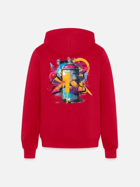 Vibrant Graffiti Spray Can Artwork - Unisex Full Zip Hoodie - red