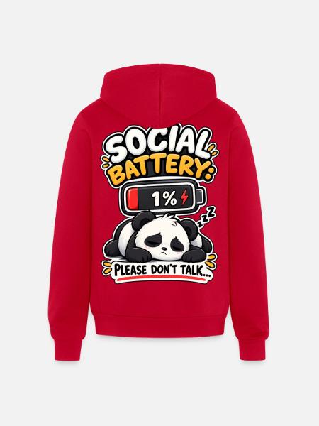Social Battery Panda 1% - Unisex Full Zip Hoodie - red