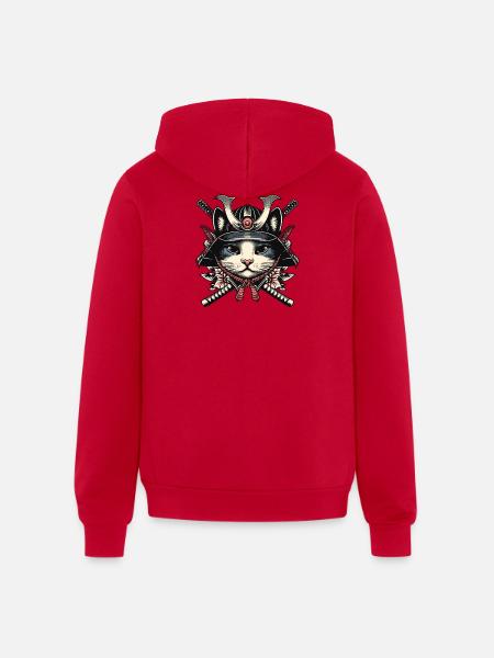 Wise Samurai Cat - Unisex Full Zip Hoodie - red