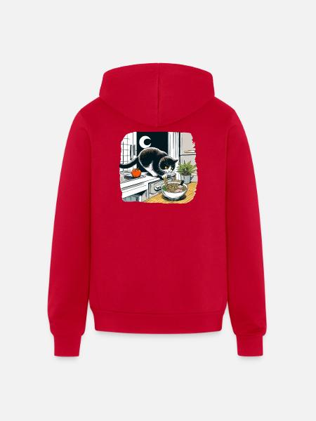 Moonlit Cat Noodle Quest - Unisex Full Zip Hoodie - red