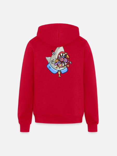 Shark Floral Attack - Unisex Full Zip Hoodie - red