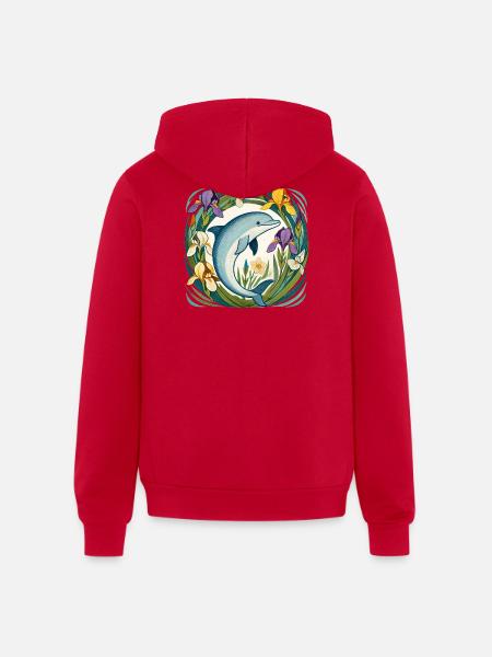 Dolphin in Iris Circle - Unisex Full Zip Hoodie - red