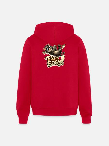 Take It Easy Sloth Graphic - Unisex Full Zip Hoodie - red