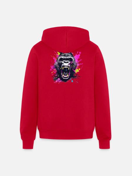 Neon Splash Gorilla Roar - Unisex Full Zip Hoodie - red