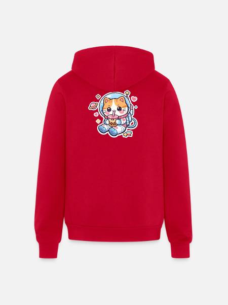 Cosmic Kitty Bubble Tea - Unisex Full Zip Hoodie - red