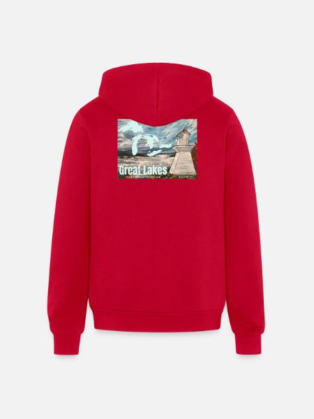Great Lakes Lighthouse Poster - Unisex Full Zip Hoodie - red