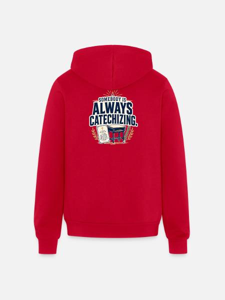 Somebody Is Always Catechizing Homeschool - Unisex Full Zip Hoodie - red