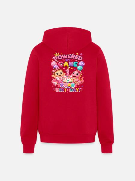 Powered_by_Cake_Dinosaur_1st_Birthday_Shirt Girls - Unisex Full Zip Hoodie - red