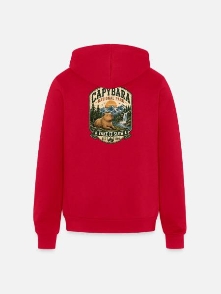 Capybara National Park Patch - Unisex Full Zip Hoodie - red