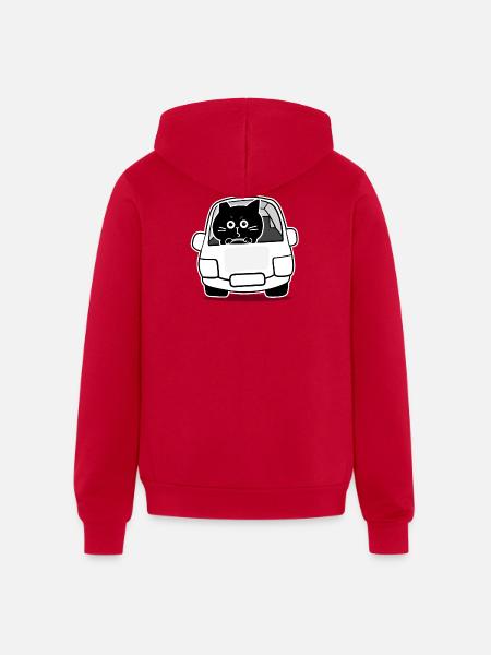Chubby Black Cat Expressions - driver cat - Unisex Full Zip Hoodie - red