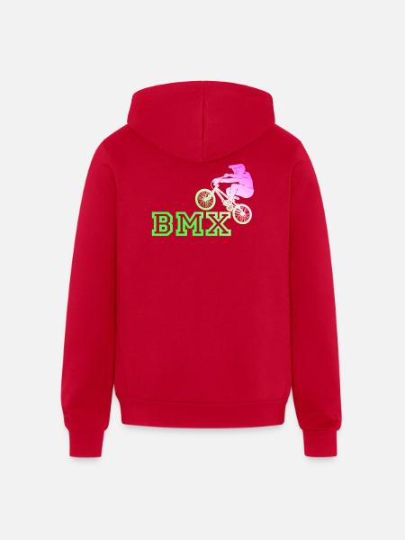 Neon BMX Rider Emblem - Unisex Full Zip Hoodie - red