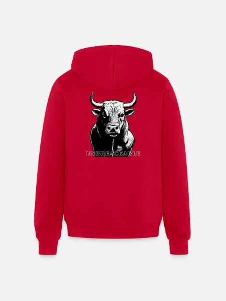 Unbreakable Bull Portrait - Unisex Full Zip Hoodie - red