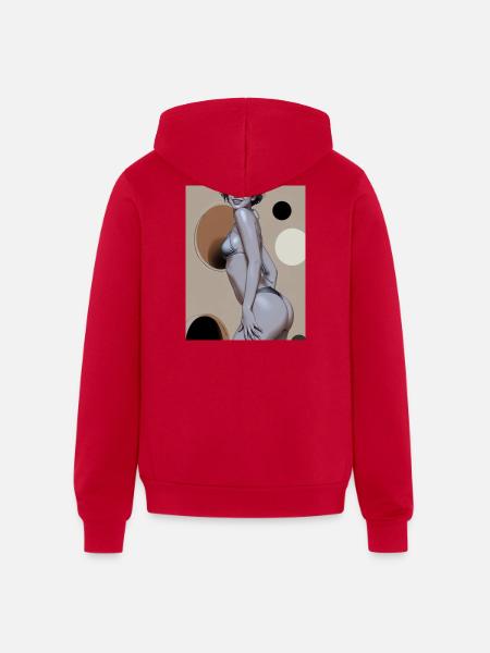 Retro Pinup Circle Print - Unisex Full Zip Hoodie - red