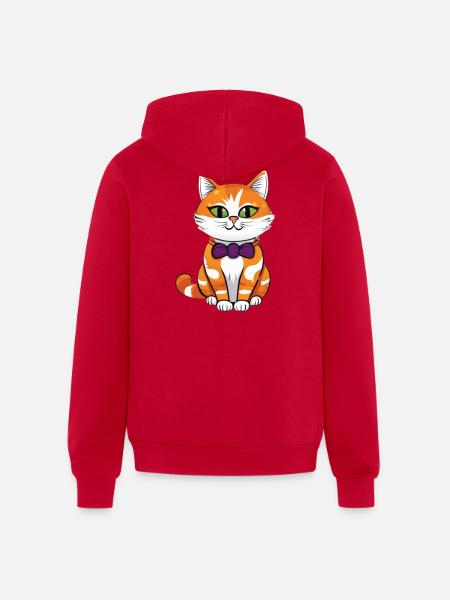 Orange Cat Bowtie Charm - Unisex Full Zip Hoodie - red