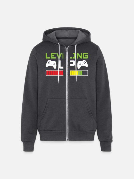 Leveling Up - Unisex Full Zip Hoodie - charcoal grey