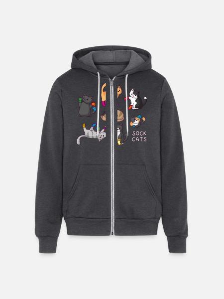 Sock Cats - Unisex Full Zip Hoodie - charcoal grey