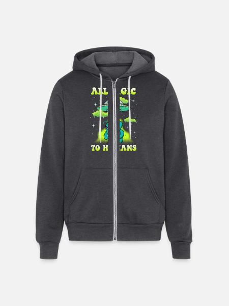 Aliens Allergic to Humans - Unisex Full Zip Hoodie - charcoal grey