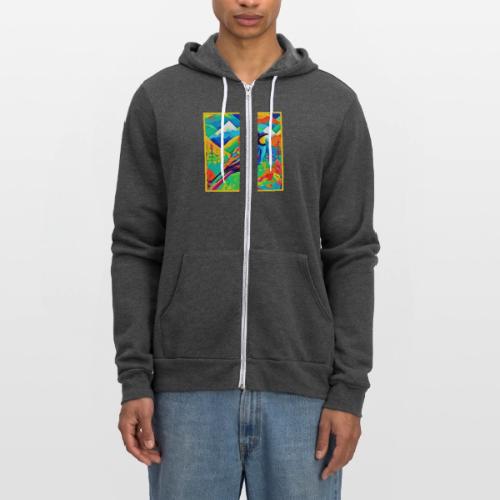 Mountain Rainbow: Vibrant Bird Painting - Unisex Full Zip Hoodie