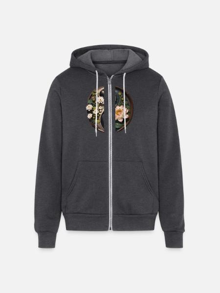 Lotus Flower Pond Yang - Unisex Full Zip Hoodie - charcoal grey